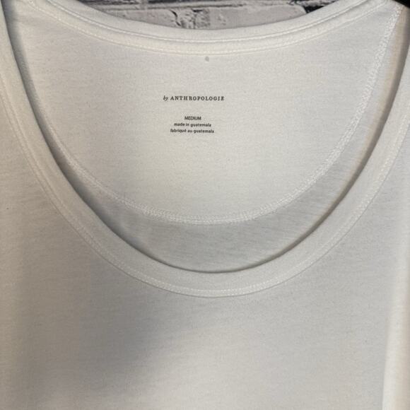 Anthropologie White White Scoop Neck Gathered Sleeve Tee~Sz Medium, EUC - Picture 3 of 10